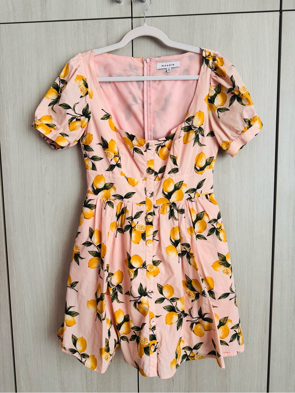 moodie Pink Lemon-Print Mini Dress Sz S